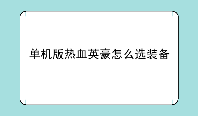 单机版热血英豪怎么选装备