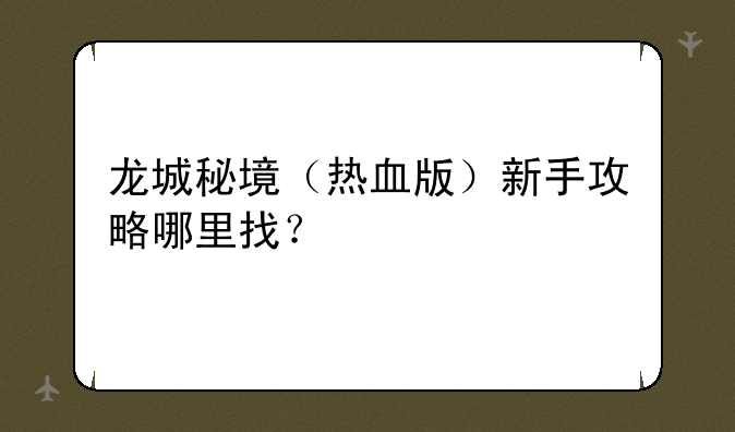 龙城秘境（热血版）新手攻略哪里找？