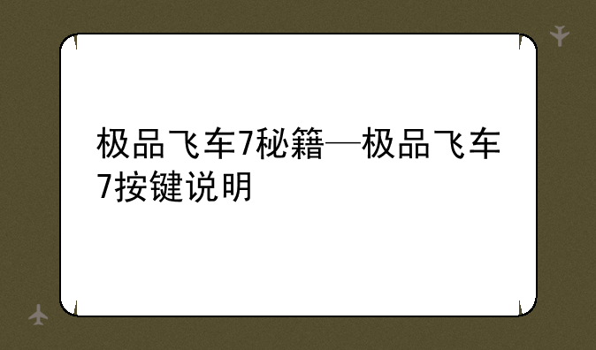 极品飞车7秘籍—极品飞车7按键说明