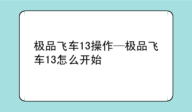 极品飞车13操作—极品飞车13怎么开始