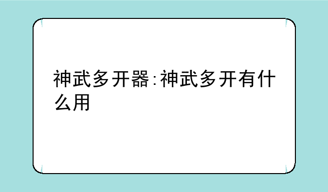 神武多开器:神武多开有什么用